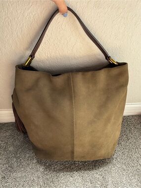 HOBO Olive Suede Leather Slouchy Shoulder Bag